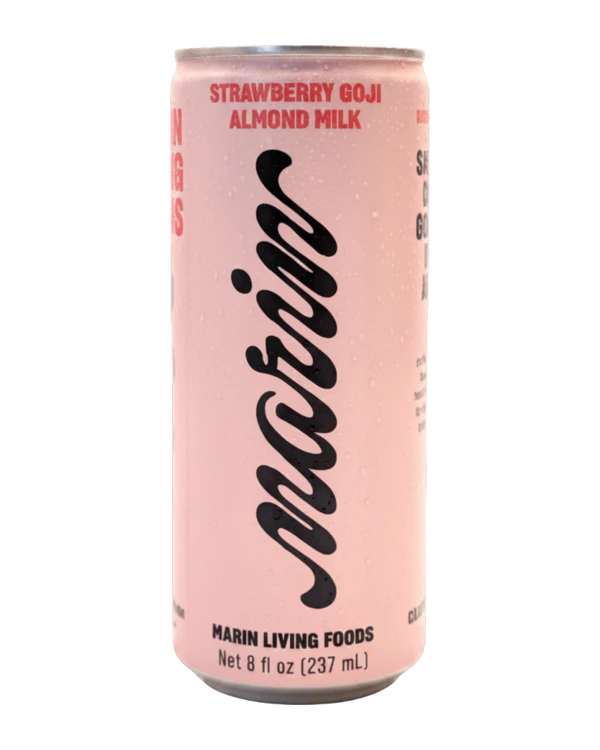 A marin Strawberry Goji Almond Milk can.